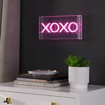 XOXO 11.75" Contemporary Glam Acrylic Box USB Operated LED Neon Light - JONATHAN Y